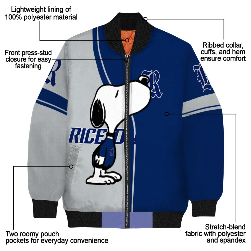 rice owls snoopy attitude navy blue bomber jacket new arrival rice owls snoopy attitude navy blue bomber jacket new arrival