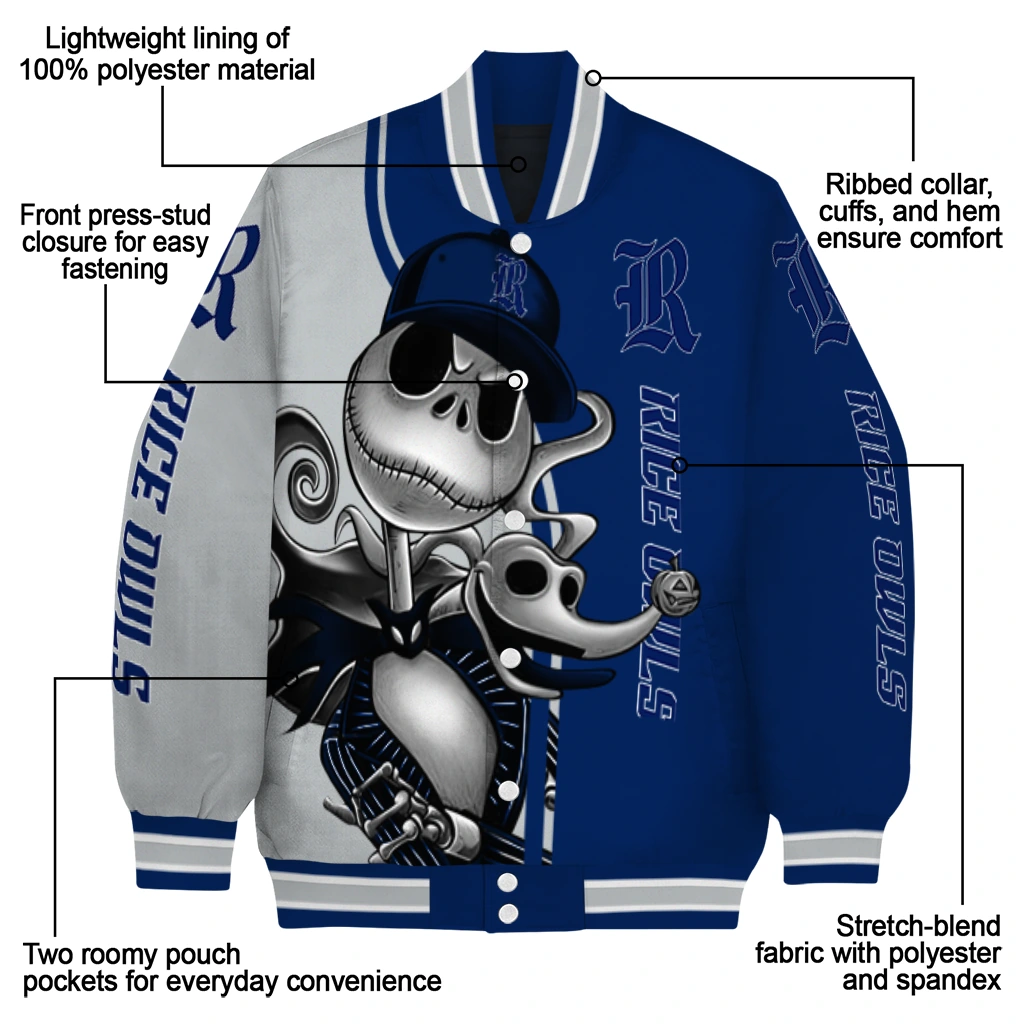 rice owls spooky grin navy blue varsity jacket new arrival rice owls spooky grin navy blue varsity jacket new arrival
