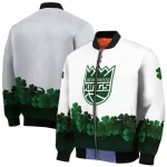 sacramento kings clover pattern print white green bomber jacket best selling