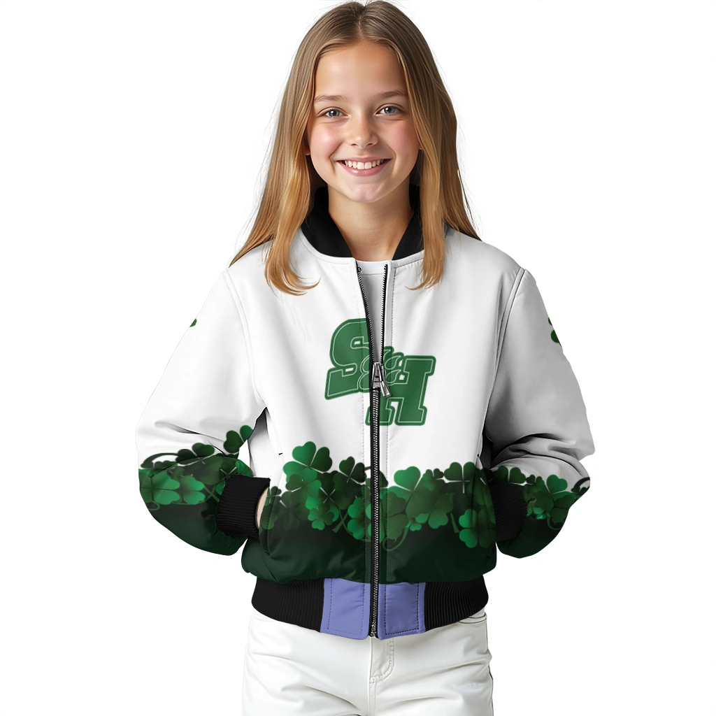 sam houston bearkats clovers pattern white green bomber jacket top rated sam houston bearkats clovers pattern white green bomber jacket top rated