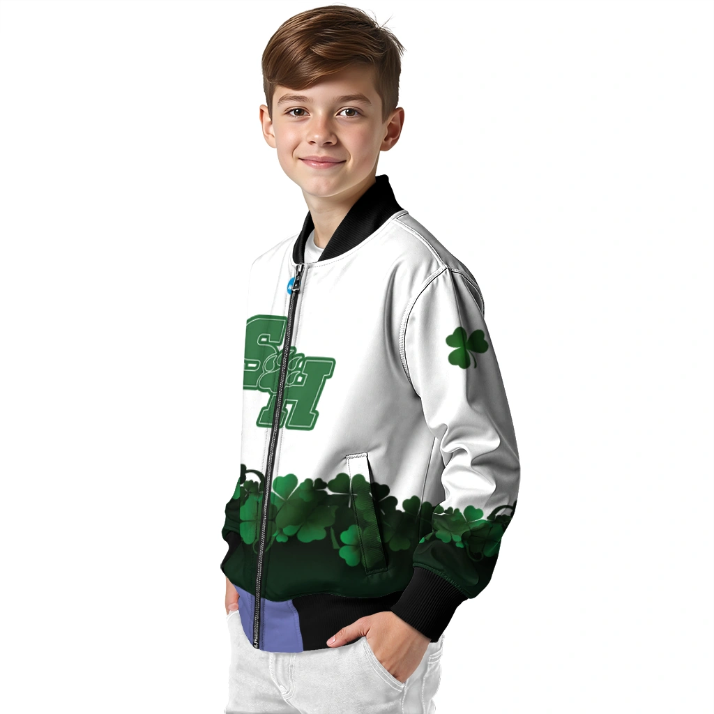 sam houston bearkats clovers pattern white green bomber jacket trendy sam houston bearkats clovers pattern white green bomber jacket trendy
