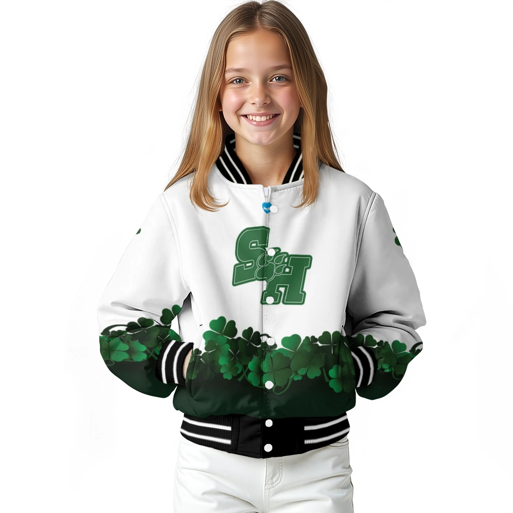 sam houston bearkats clovers pattern white green varsity jacket top rated sam houston bearkats clovers pattern white green varsity jacket top rated