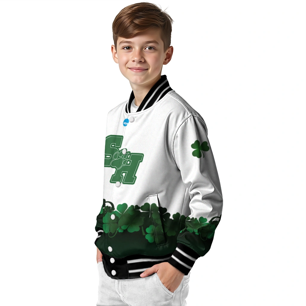 sam houston bearkats clovers pattern white green varsity jacket trendy sam houston bearkats clovers pattern white green varsity jacket trendy