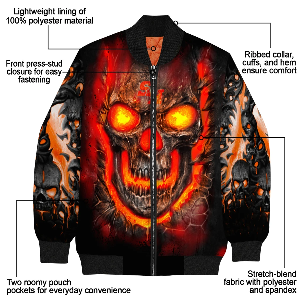 sam houston bearkats inferno skull orange black bomber jacket new arrival sam houston bearkats inferno skull orange black bomber jacket new arrival