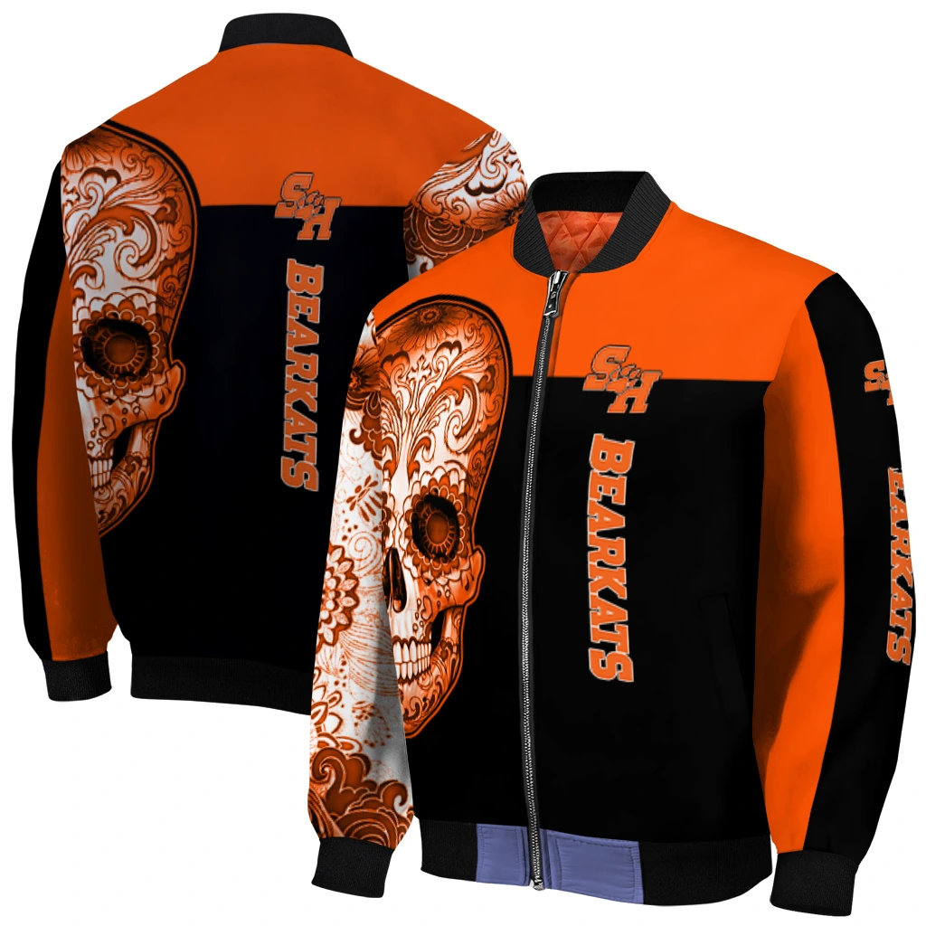 sam houston bearkats intricate skull orange black bomber jacket best selling sam houston bearkats intricate skull orange black bomber jacket best selling