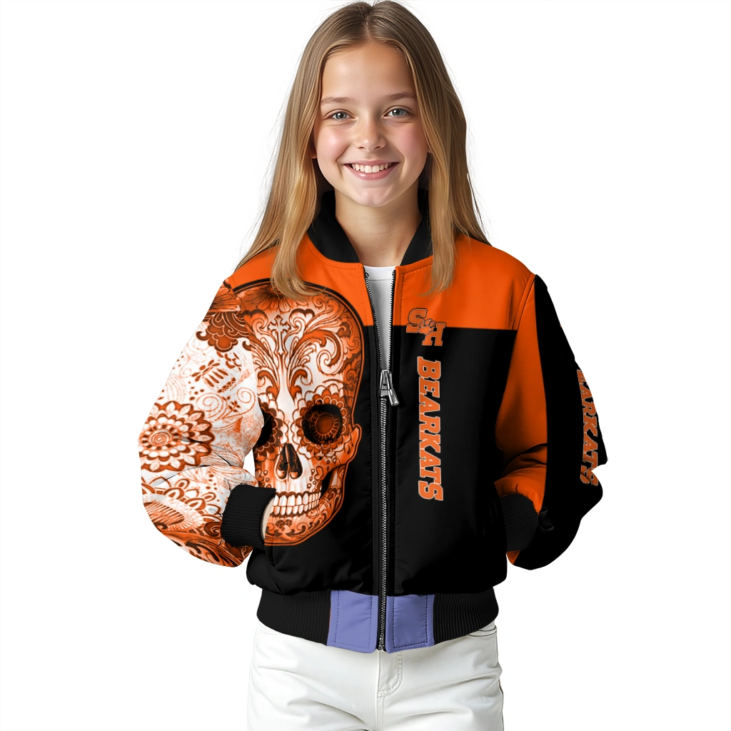 sam houston bearkats intricate skull orange black bomber jacket top rated sam houston bearkats intricate skull orange black bomber jacket top rated