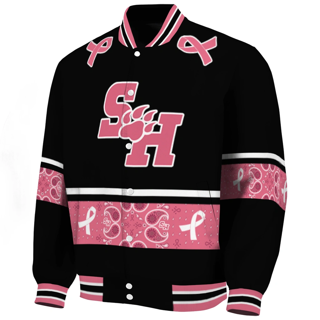 sam houston bearkats pink ribbon black pink varsity jacket best selling sam houston bearkats pink ribbon black pink varsity jacket best selling