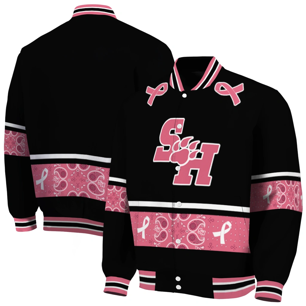 sam houston bearkats pink ribbon black pink varsity jacket fashion forward sam houston bearkats pink ribbon black pink varsity jacket fashion forward