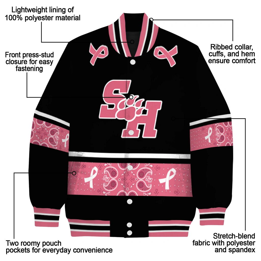 sam houston bearkats pink ribbon black pink varsity jacket new arrival sam houston bearkats pink ribbon black pink varsity jacket new arrival