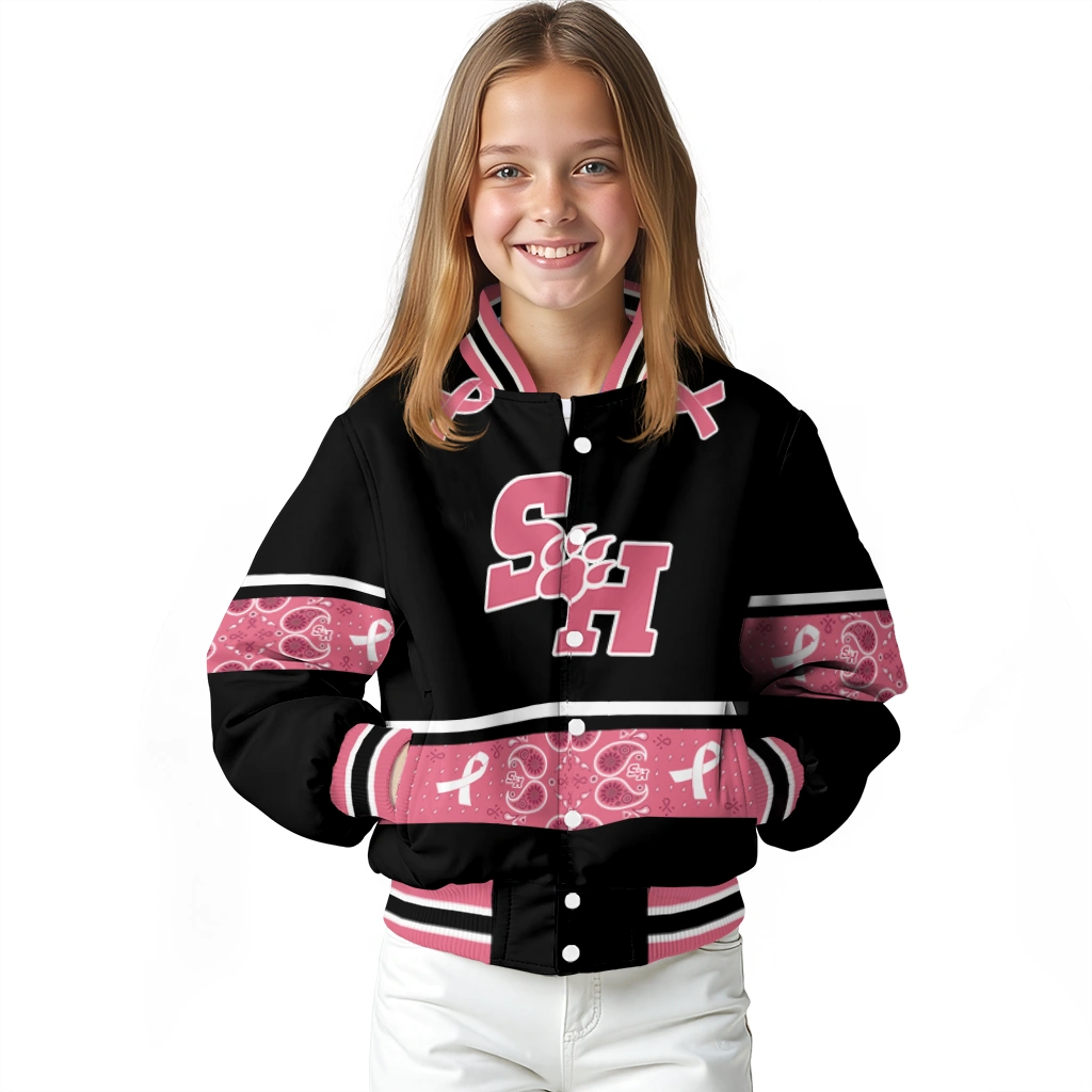 sam houston bearkats pink ribbon black pink varsity jacket top rated sam houston bearkats pink ribbon black pink varsity jacket top rated