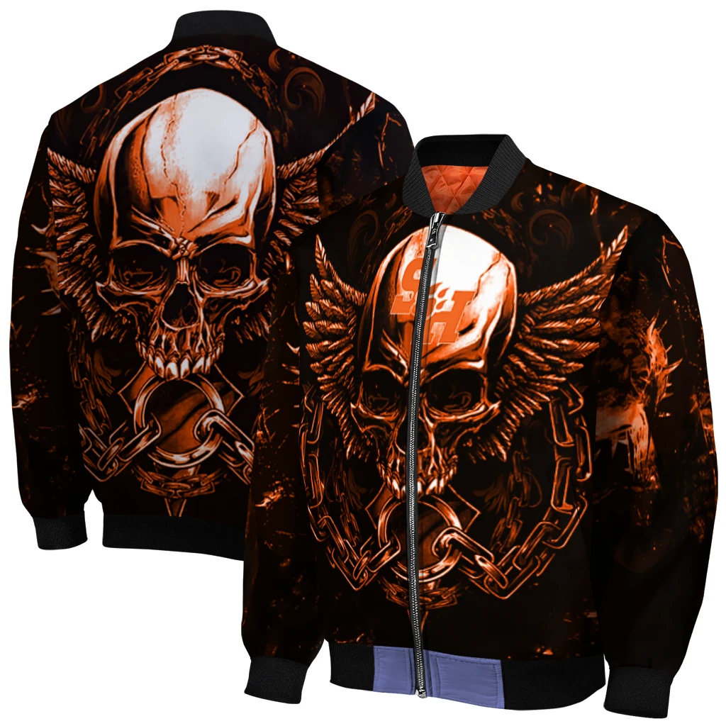 sam houston bearkats skull bite orange black bomber jacket best selling sam houston bearkats skull bite orange black bomber jacket best selling