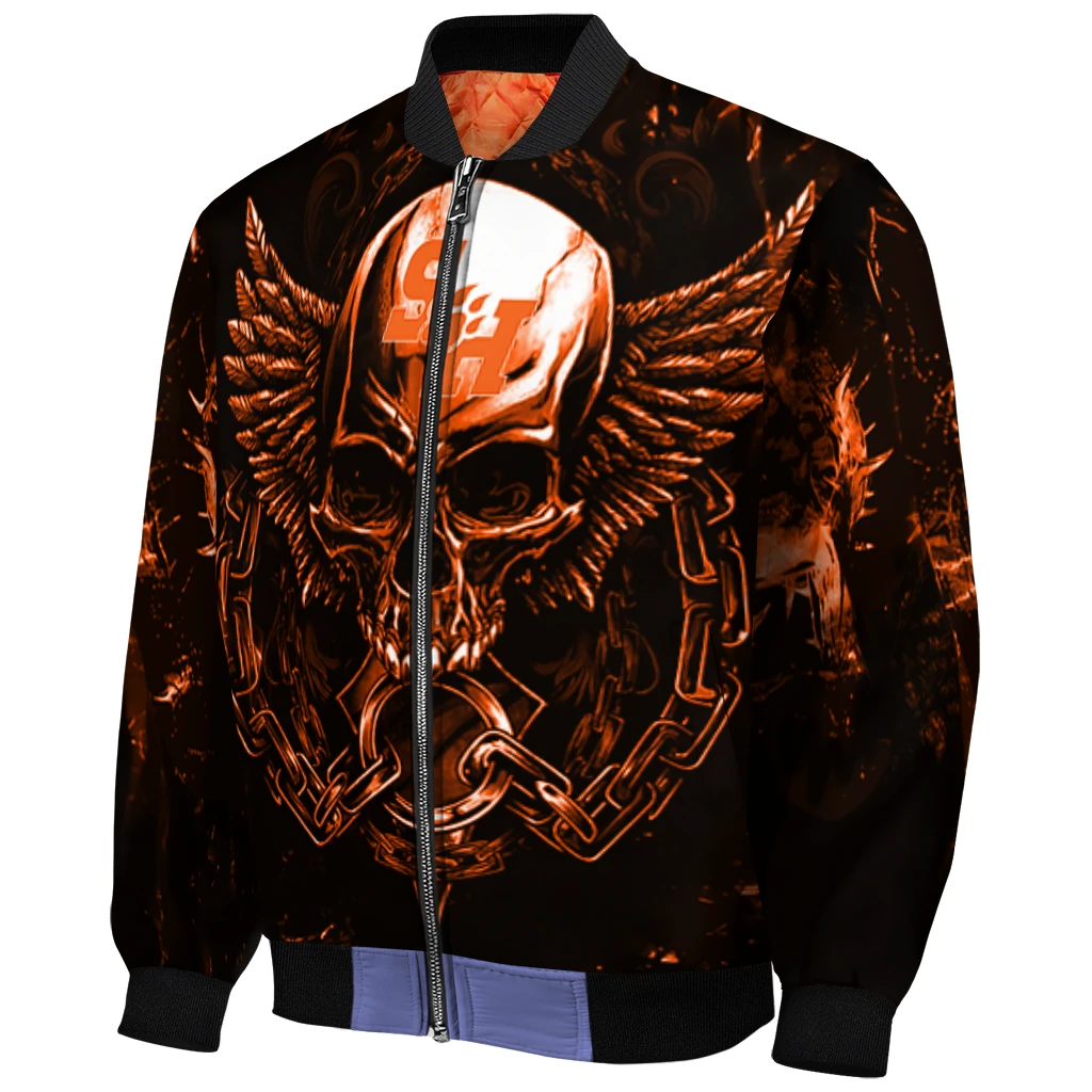 sam houston bearkats skull bite orange black bomber jacket fashion forward sam houston bearkats skull bite orange black bomber jacket fashion forward