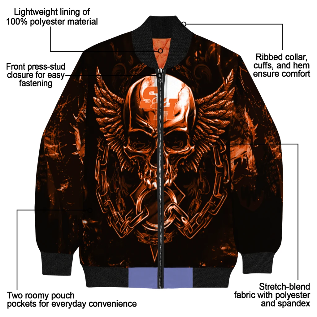 sam houston bearkats skull bite orange black bomber jacket new arrival sam houston bearkats skull bite orange black bomber jacket new arrival