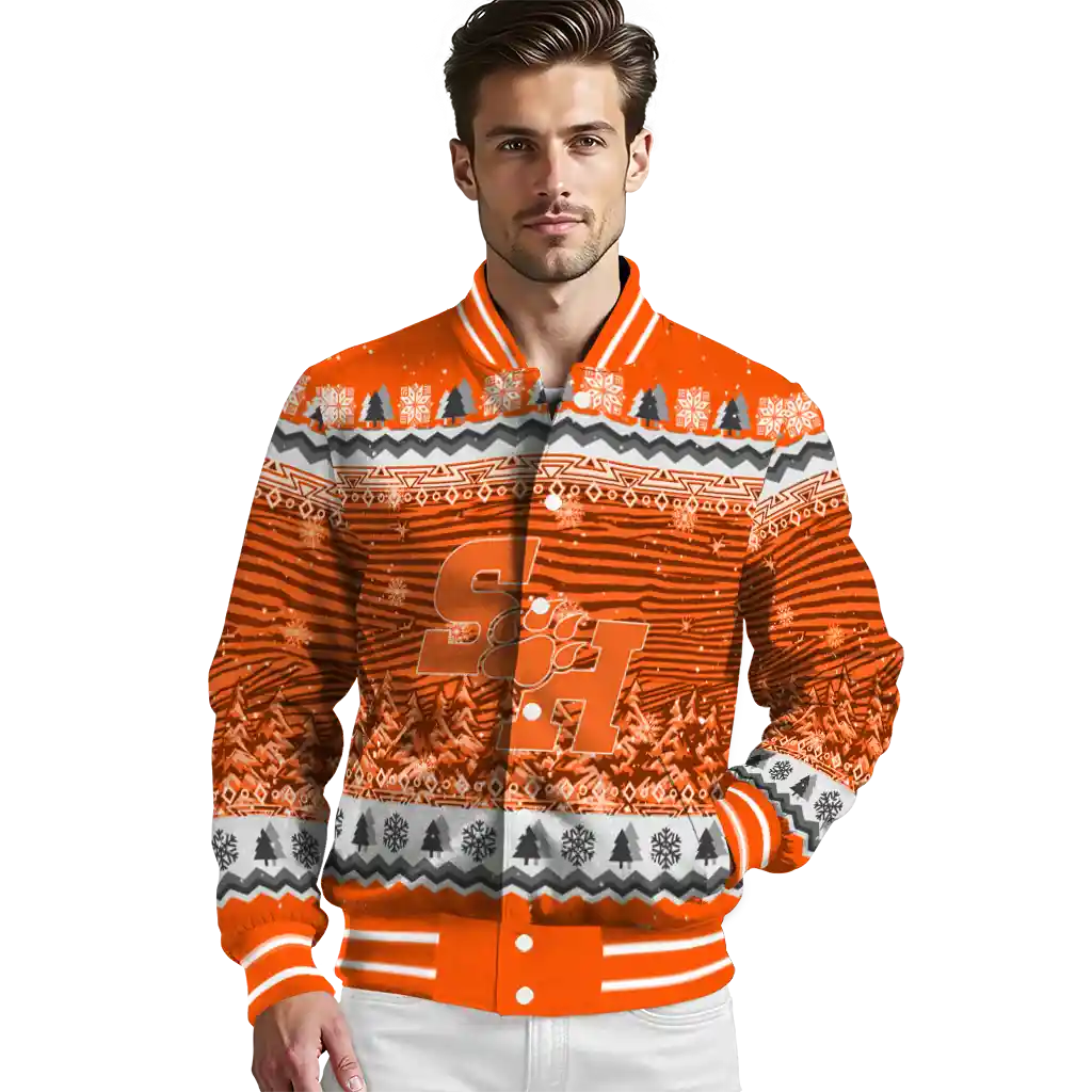 sam houston bearkats snowy pines orange varsity jacket high quality sam houston bearkats snowy pines orange varsity jacket high quality