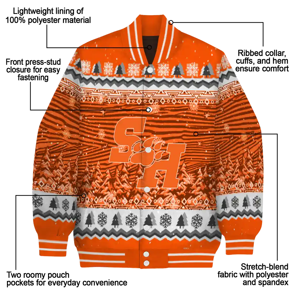sam houston bearkats snowy pines orange varsity jacket new arrival sam houston bearkats snowy pines orange varsity jacket new arrival