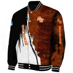 sam houston bearkats torn texture print orange black varsity jacket best selling