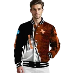 sam houston bearkats torn texture print orange black varsity jacket best selling