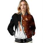sam houston bearkats torn texture print orange black varsity jacket best selling