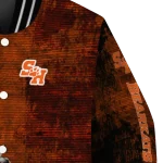 sam houston bearkats torn texture print orange black varsity jacket best selling