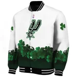 san antonio spurs clover pattern print white green varsity jacket best selling