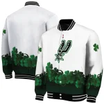 san antonio spurs clover pattern print white green varsity jacket best selling