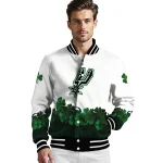 san antonio spurs clover pattern print white green varsity jacket best selling