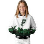 san antonio spurs clover pattern print white green varsity jacket best selling