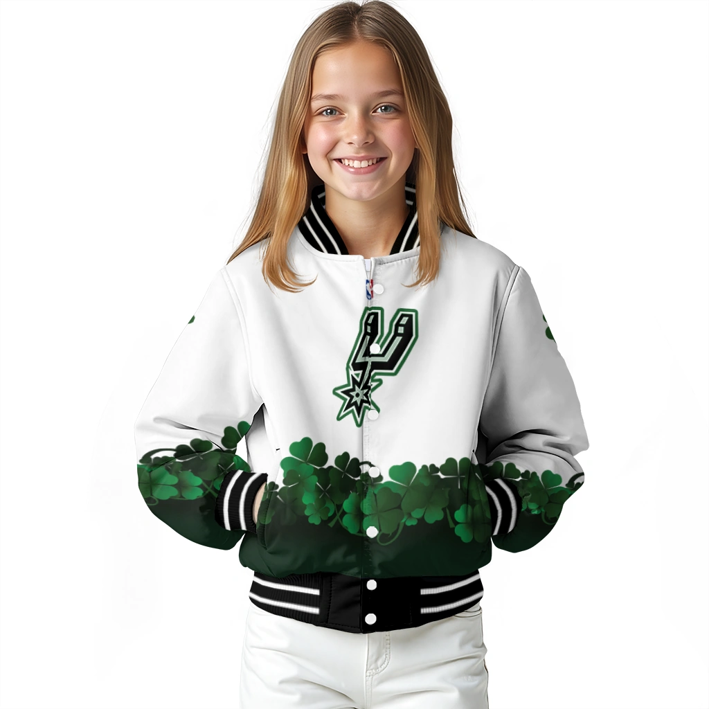 san antonio spurs clover pattern print white green varsity jacket top rated san antonio spurs clover pattern print white green varsity jacket top rated