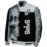 san antonio spurs fire skull silver black varsity jacket best selling