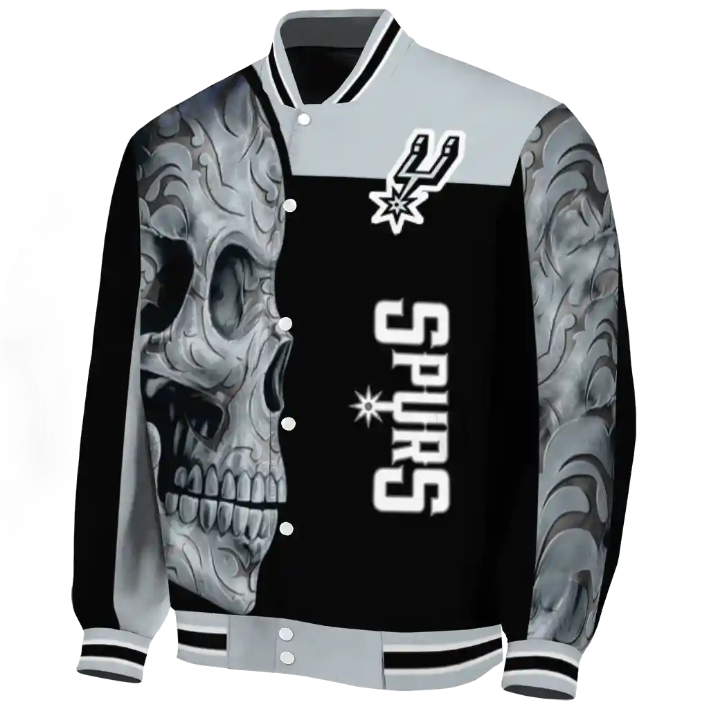 san antonio spurs fire skull silver black varsity jacket best selling san antonio spurs fire skull silver black varsity jacket best selling