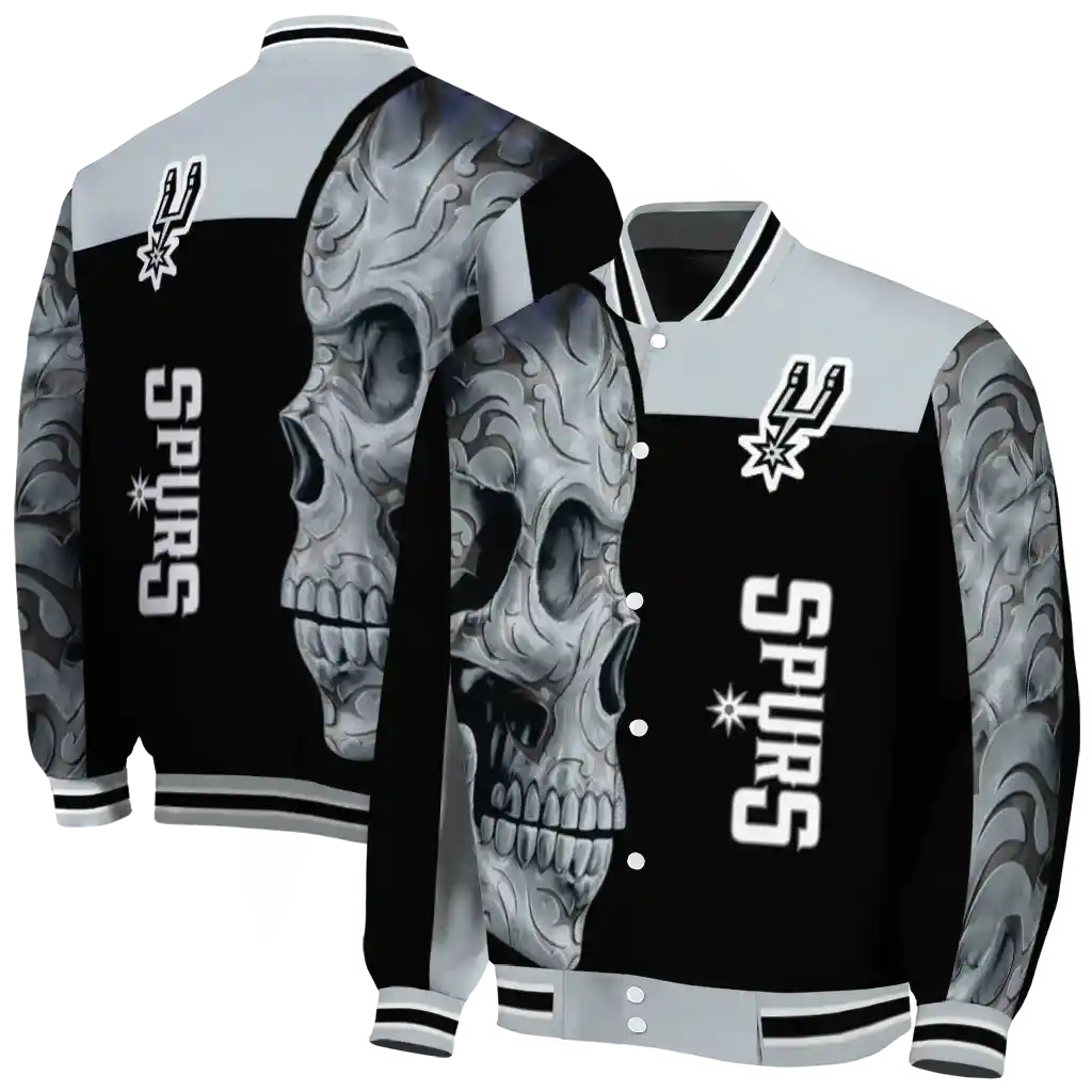 san antonio spurs fire skull silver black varsity jacket fashion forward san antonio spurs fire skull silver black varsity jacket fashion forward