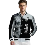 san antonio spurs fire skull silver black varsity jacket best selling
