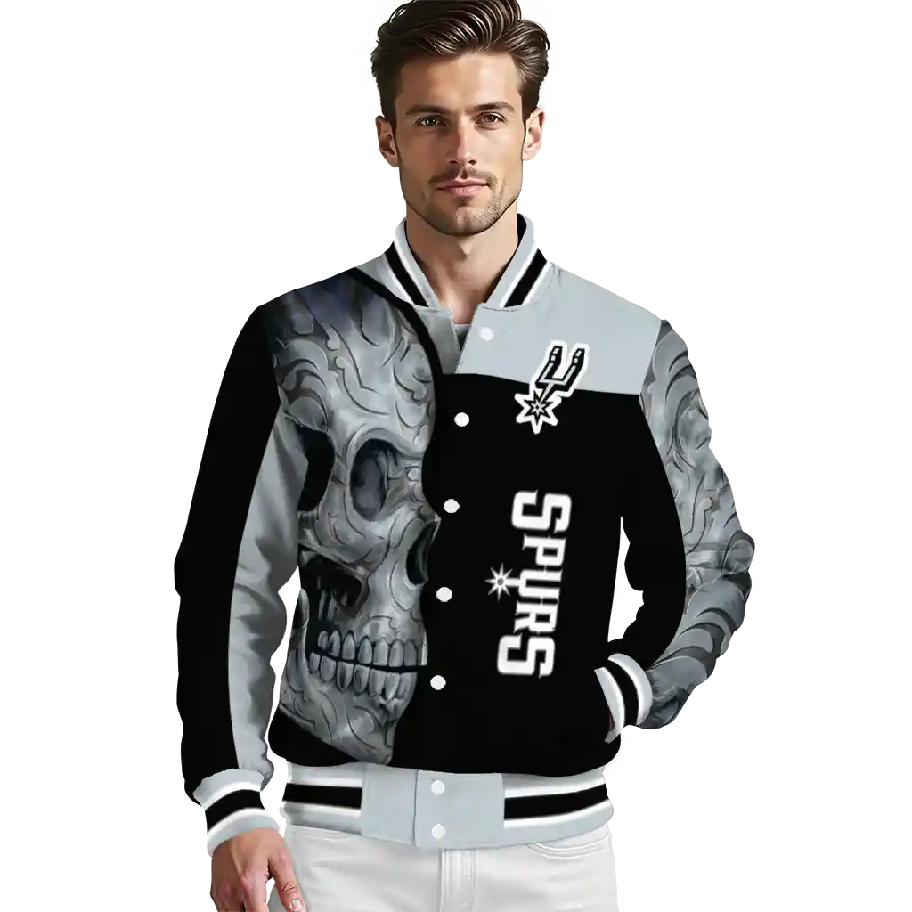 san antonio spurs fire skull silver black varsity jacket high quality san antonio spurs fire skull silver black varsity jacket high quality