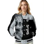 san antonio spurs fire skull silver black varsity jacket best selling