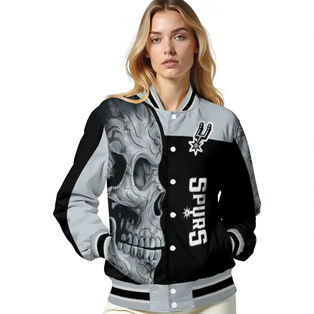 san antonio spurs fire skull silver black varsity jacket latest model san antonio spurs fire skull silver black varsity jacket latest model