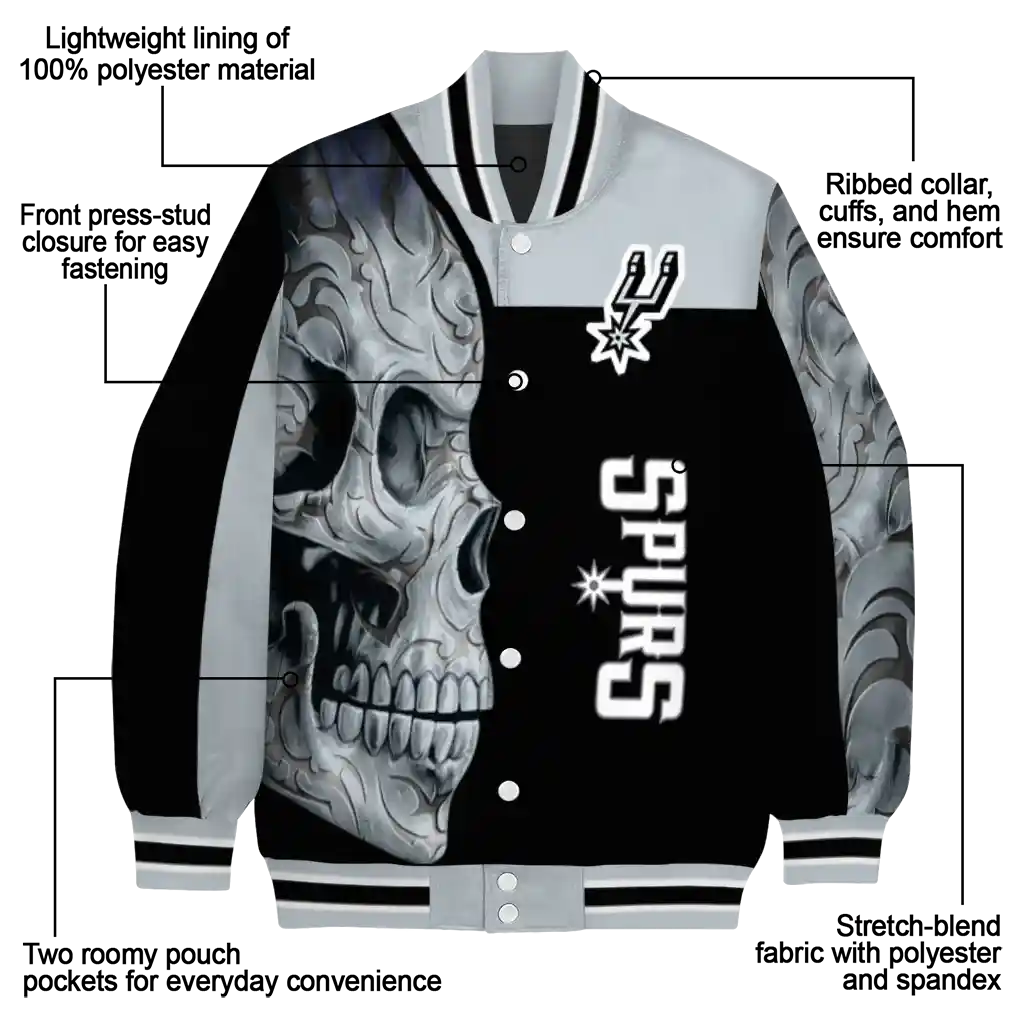 san antonio spurs fire skull silver black varsity jacket new arrival san antonio spurs fire skull silver black varsity jacket new arrival