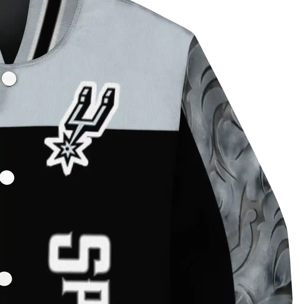 san antonio spurs fire skull silver black varsity jacket premium grade san antonio spurs fire skull silver black varsity jacket premium grade
