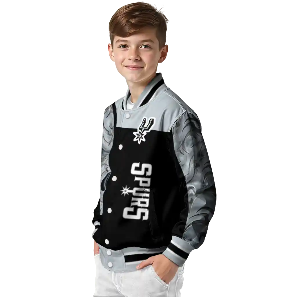 san antonio spurs fire skull silver black varsity jacket trendy san antonio spurs fire skull silver black varsity jacket trendy