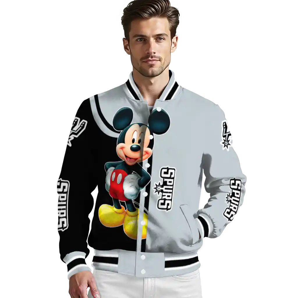 san antonio spurs mickey mouse silver varsity jacket high quality san antonio spurs mickey mouse silver varsity jacket high quality