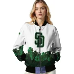 san diego padres four leaf icon white green bomber jacket best selling