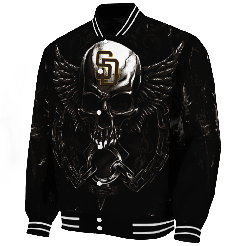 san diego padres skull bite brown black varsity jacket best selling san diego padres skull bite brown black varsity jacket best selling