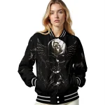 san diego padres skull bite brown black varsity jacket best selling