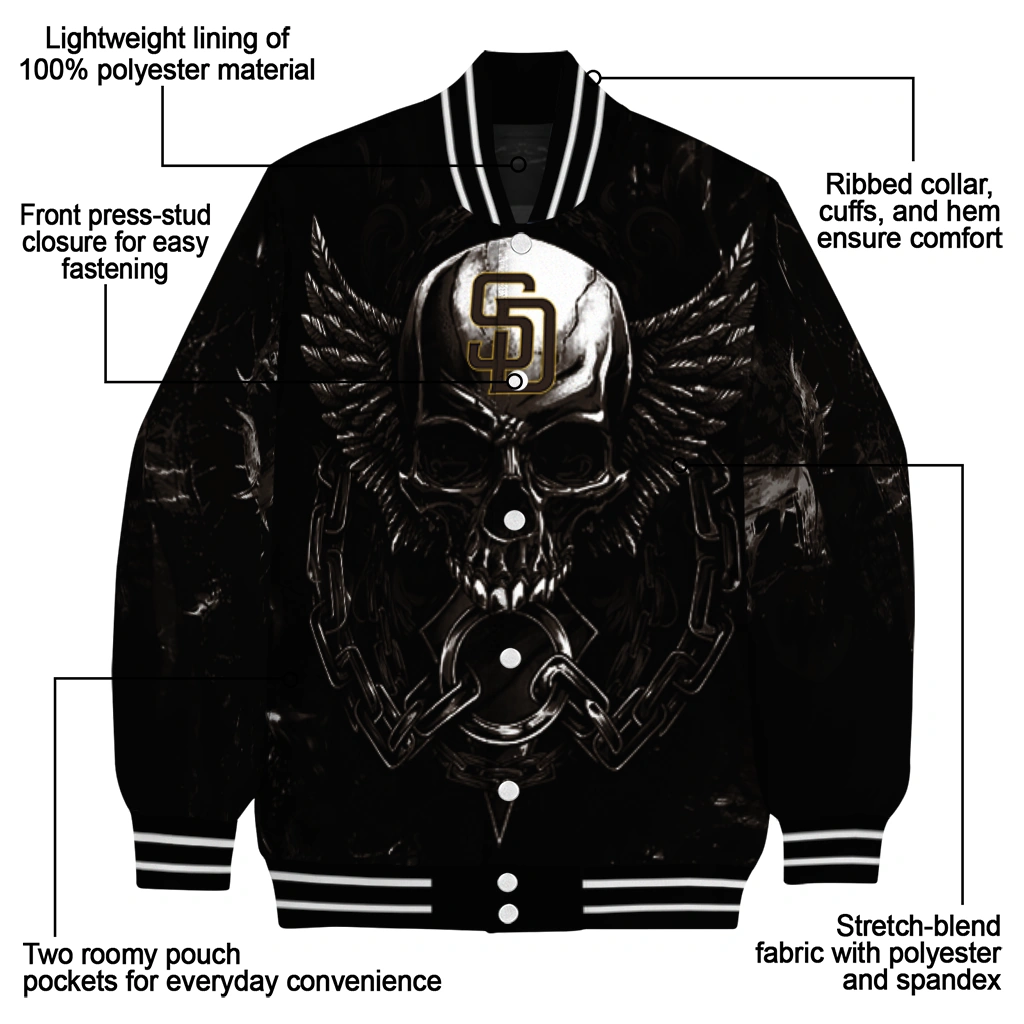 san diego padres skull bite brown black varsity jacket new arrival san diego padres skull bite brown black varsity jacket new arrival