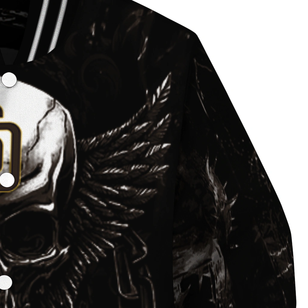 san diego padres skull bite brown black varsity jacket premium grade san diego padres skull bite brown black varsity jacket premium grade