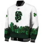 san francisco giants four leaf icon white green varsity jacket best selling