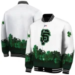 san francisco giants four leaf icon white green varsity jacket best selling