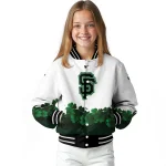 san francisco giants four leaf icon white green varsity jacket best selling