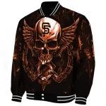 san francisco giants skull bite orange black varsity jacket best selling