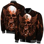 san francisco giants skull bite orange black varsity jacket best selling