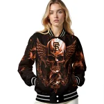 san francisco giants skull bite orange black varsity jacket best selling